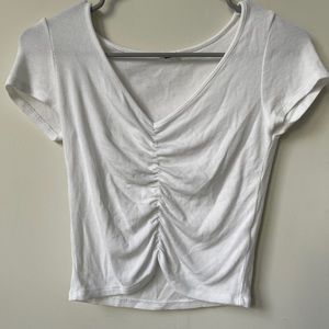 garage ruched down the middle white top